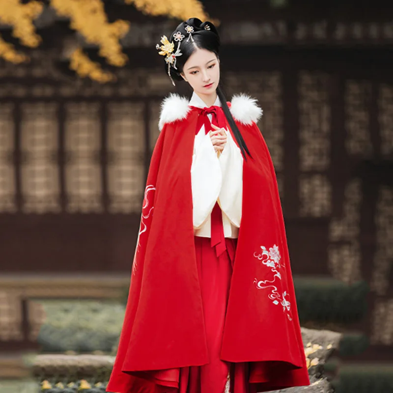 

Women Hanfu Phoenix Embroidery Cloak Autumn and Winter Hooded Overcoat Festival Rave Outfit Singer Performance Clothing DC4071