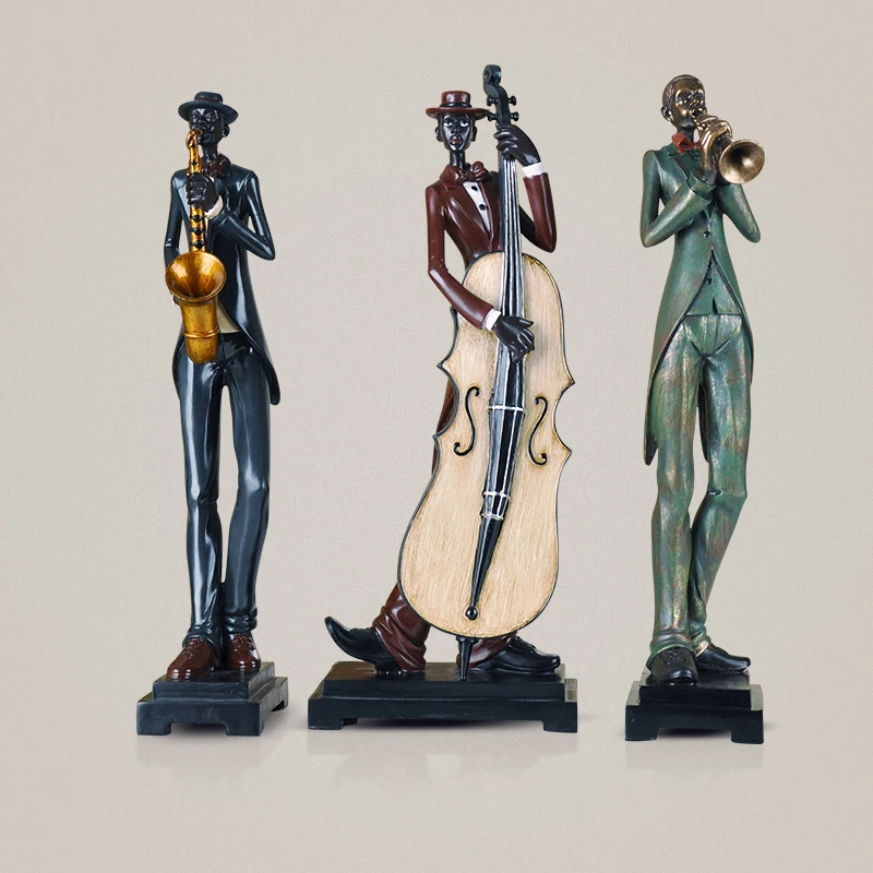 Continental Retro Three Piece Musical Ornaments Jewelry Crafts Instrument Sculpture Sax Violin Trumpet Art Home Furnishing Model