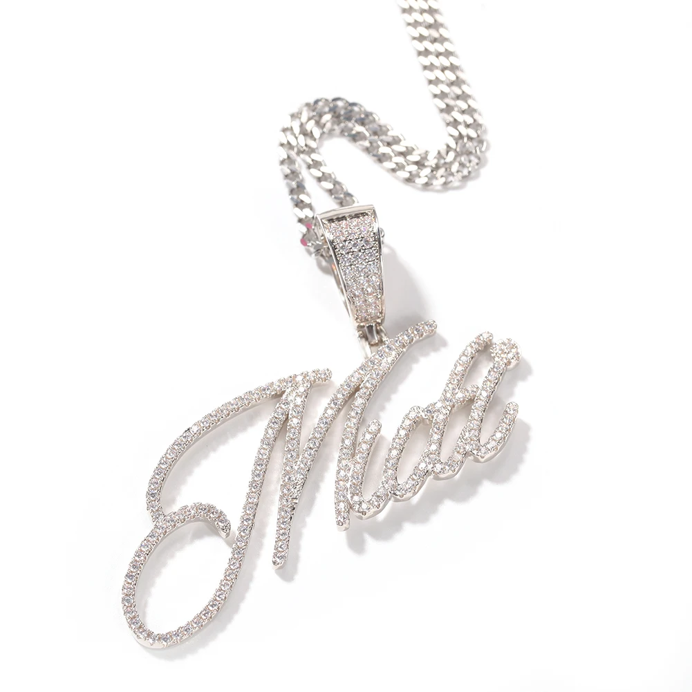 TBTK New Style Personalized Artical Cursive Letter Iced Out CZ Custom Name Pendant Chain Necklace Fashion Charm Hiphop Jewelry