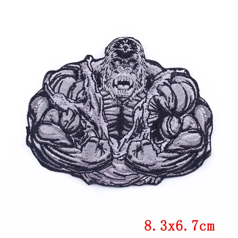 Muscle Orangutan/Bear/Shark/Horse Patch Stripe Animal Embroidered Patches for Clothing Sports Fitness Animal Patch Badges