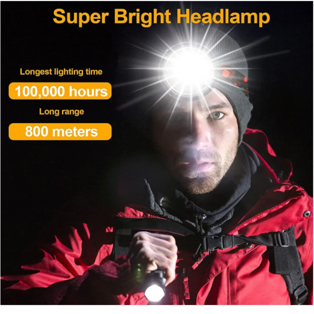 Rechargeable Headlamp 90000 Lumen Super Bright Head Lamp Flashlight Waterproof LED Headlight 5 Modes Head Lights for Camping