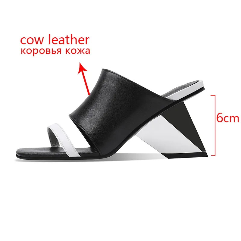 Phoentin women black modern slippers 2021 summer high heels outside slippers female genuine leather Hit color Mules shoes FT1494