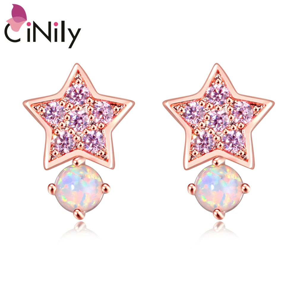 

CiNily Star Shape Zircon Fire Opal 925 Sterling Silver Rose Gold Stud Earrings for Party Women Fine Jewelry Gift Earring OH4775