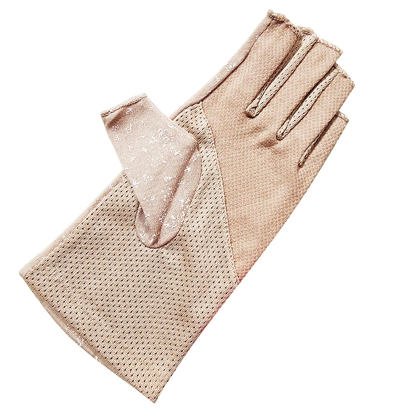 Women Summer Thin Cotton Printing Fingerless Cycling Non-slip Breathable Sunscreen Driving Gloves