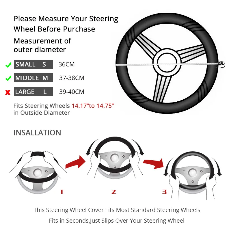 Car Steering Wheel Cover Sports Style Non Slip Microfiber Leather Steering Wheel Cover Universal 38cm/15 inch For Mercedes-Benz