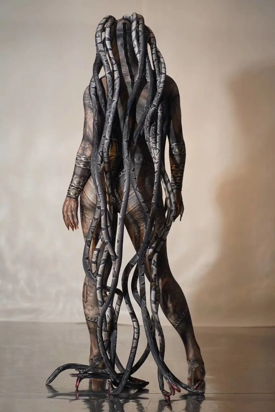 print alien snake costumes cosplay party suit Cool men Medusa Siamese bodysuit Stage show catwalk model Halloween party event