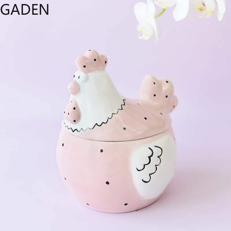 

Cute Garden Chicken Storage Jar Cartoon Pink Storage Ornaments Ceramic Creative Living Room Home Decoration Jar Kitchen Storage