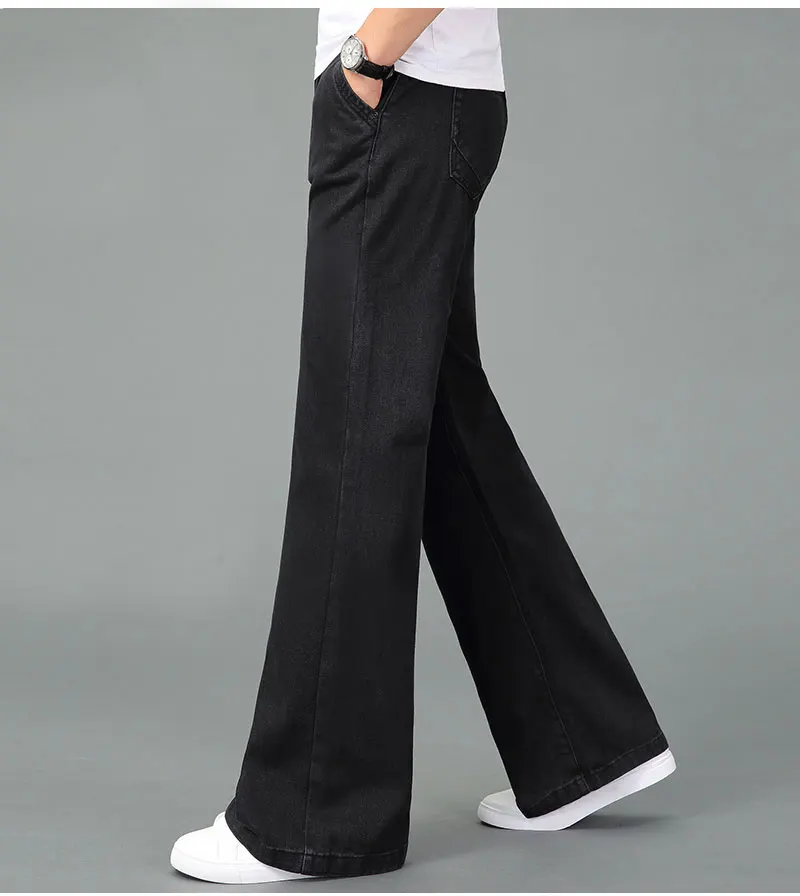 Pantalones vaqueros acampanados grandes para hombre, pantalones vaqueros holgados de moda de diseñador, ropa clásica de color azul y negro, talla