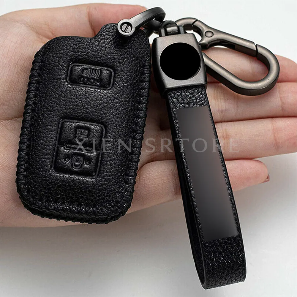

3 Button Leather Car Remote Smart Key Fob Bag Cover Case Shell Holder Protector Skin Keychain For Toyota 4Runner Tacoma Tundra