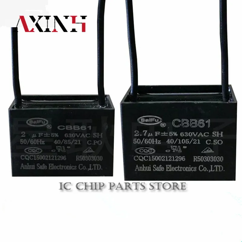 CBB61 fan start capacitor 0.22uf/0.33uf/0.47uf/0.5uf/0.56uf/0.6uf/1uf/2uf/2.2uf/3uf/4uf/5UF/8uf/10uf/15uf/2.7uf/2.4uf/1.2uf 630V