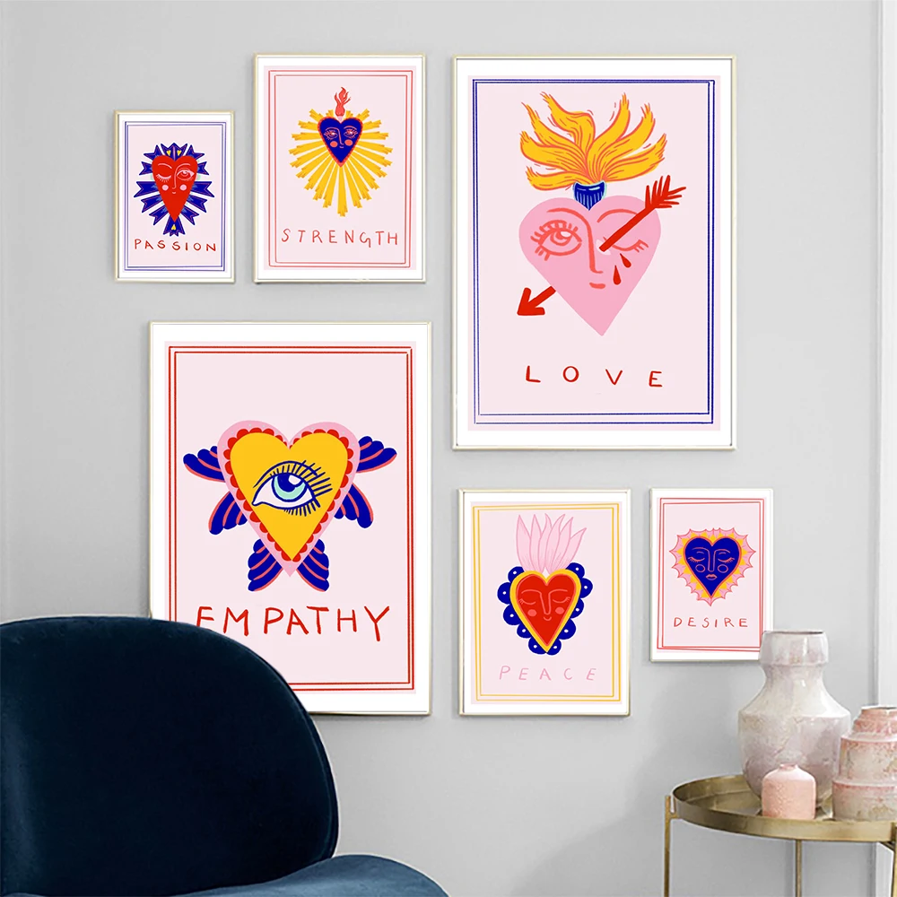 

Nordic Abstract Hearts Tarot Wall Art Pictures Canvas Painting Dsire Peace Love Strength Posters Prints Kids Living Room Decor