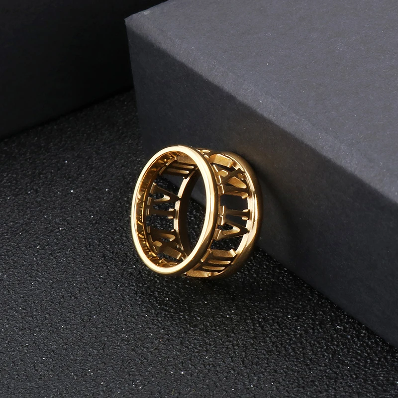 HaoYi Stainless Steel Roman Numeral Ring For Men Women Gold Silver Color Fashion Band Jewelry Gift