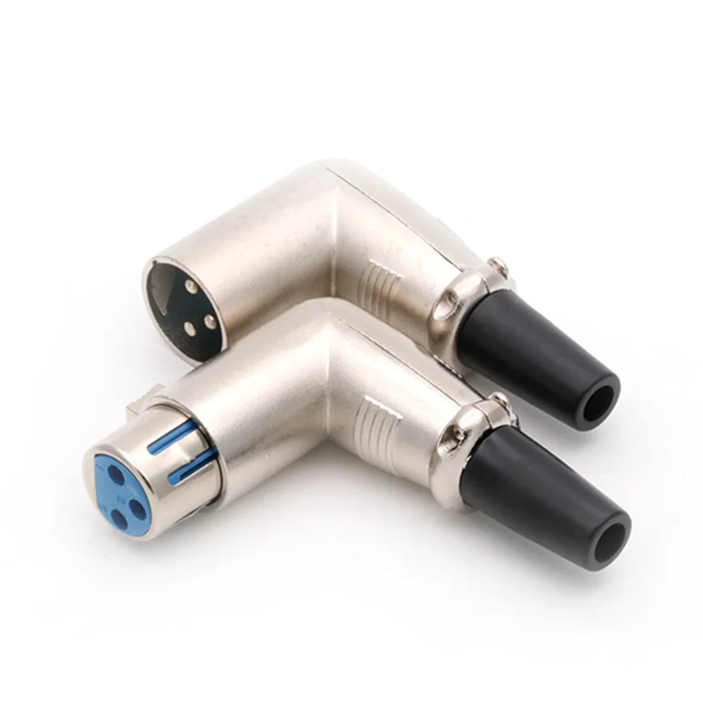 4pcs/lot 3 Pin XLR Right Angle Connector XLR Male Plug Microphone MIC Cable Soldering 90 Degree Wire Connector