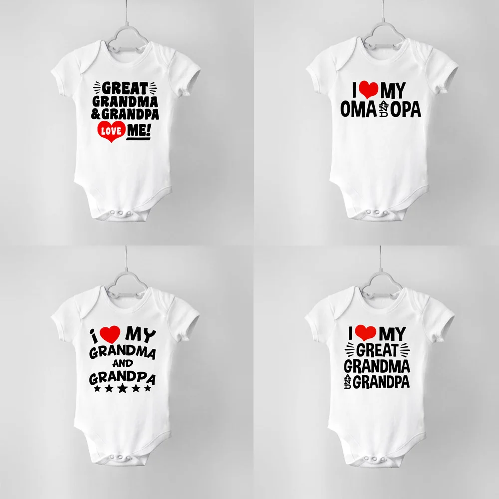 Great Grandpa and Grandma Loves Me 2021 Summer Short Sleeve Baby Bodysuit Boys Girls Jumpsuit Newborn Toddler  Drop Ship