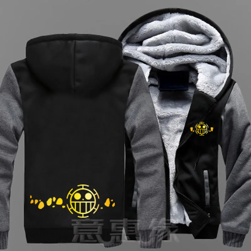 New Winter Jackets Coats Ace hoodie Anime Law Hooded Thick Zipper Men Sweatshirts custom made