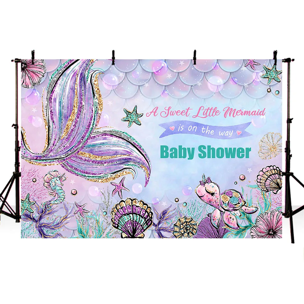 Arrière-plan de sirène pour photographie, décor de thème de joyeux anniversaire pour fête prénatale, pour Studio Photo, décoration de fête