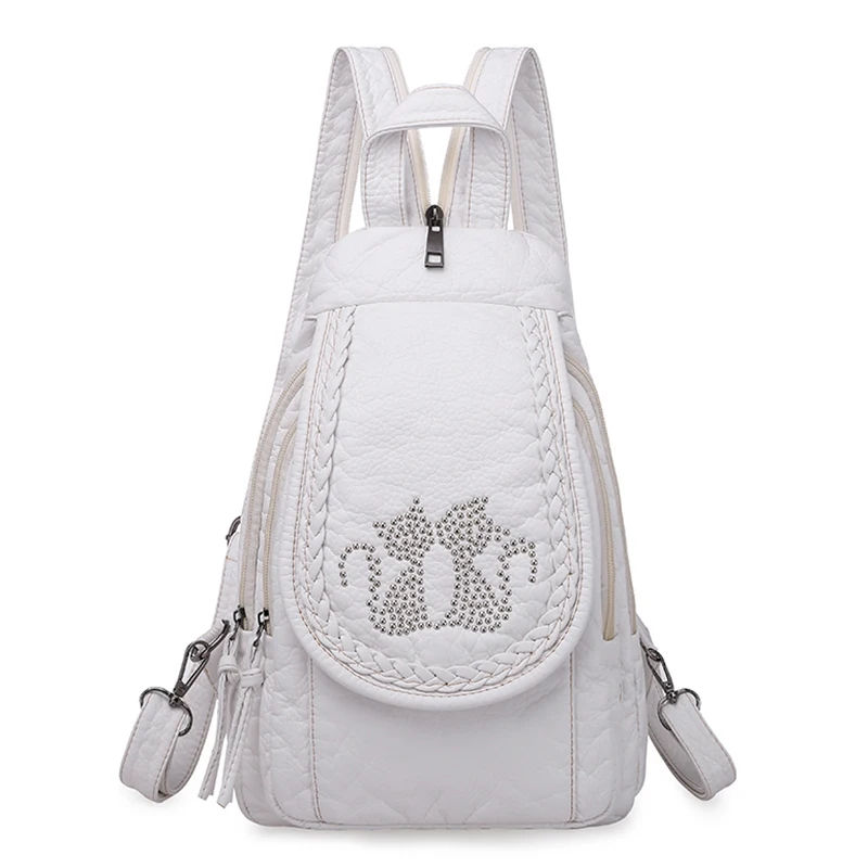 KMFFLY Hot Weiß Frauen Rucksack Weibliche Gewaschen Weichen Leder Rucksäcke Damen Sac A Dos Schule Taschen für Mädchen Reisen Zurück Pack rucksäcke 6
