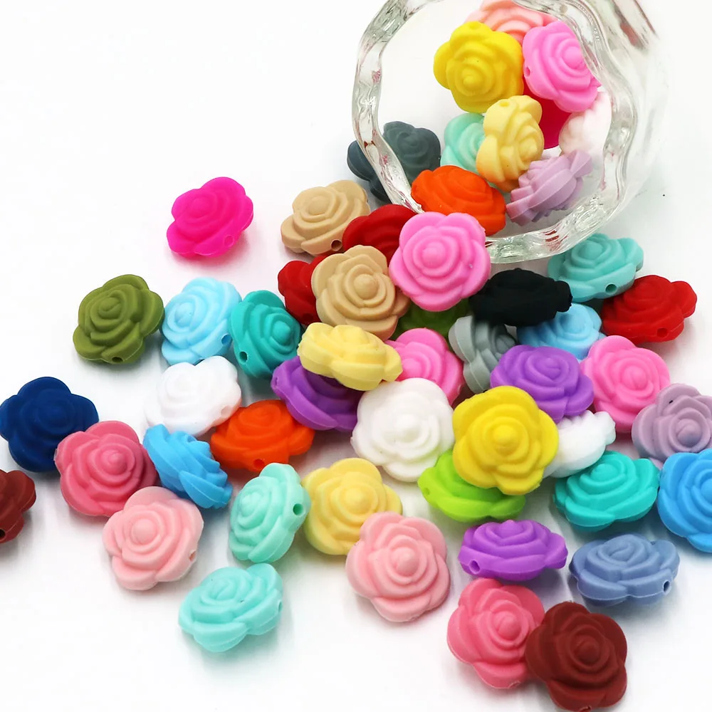 BOBO.BOX 30pcs Flower Silicone beads Food Grade Rose Baby Teether Baby Teething Toy BPA Free Nursing Necklace Pacifier Pendant