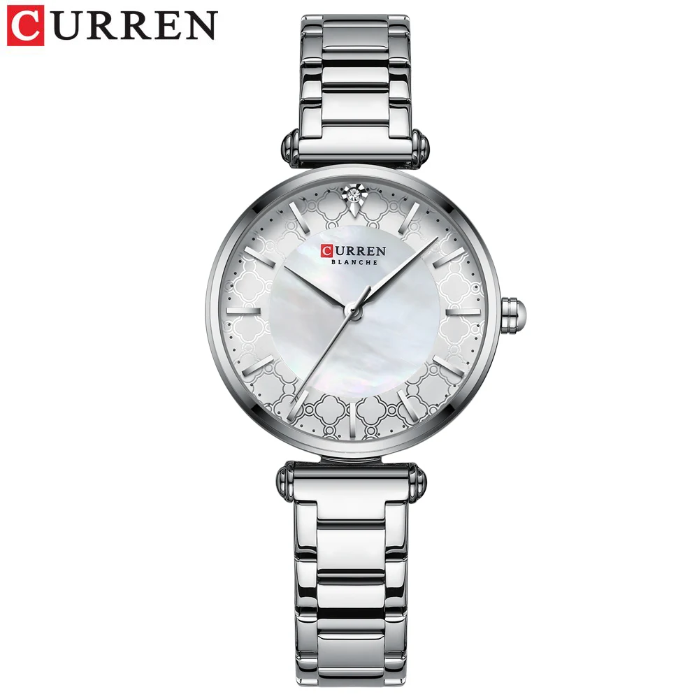 Uhren für Damen, Luxusmarke CURREN, elegante, dünne Quarz-Armbanduhr mit einfacher Damenuhr aus Edelstahl 4