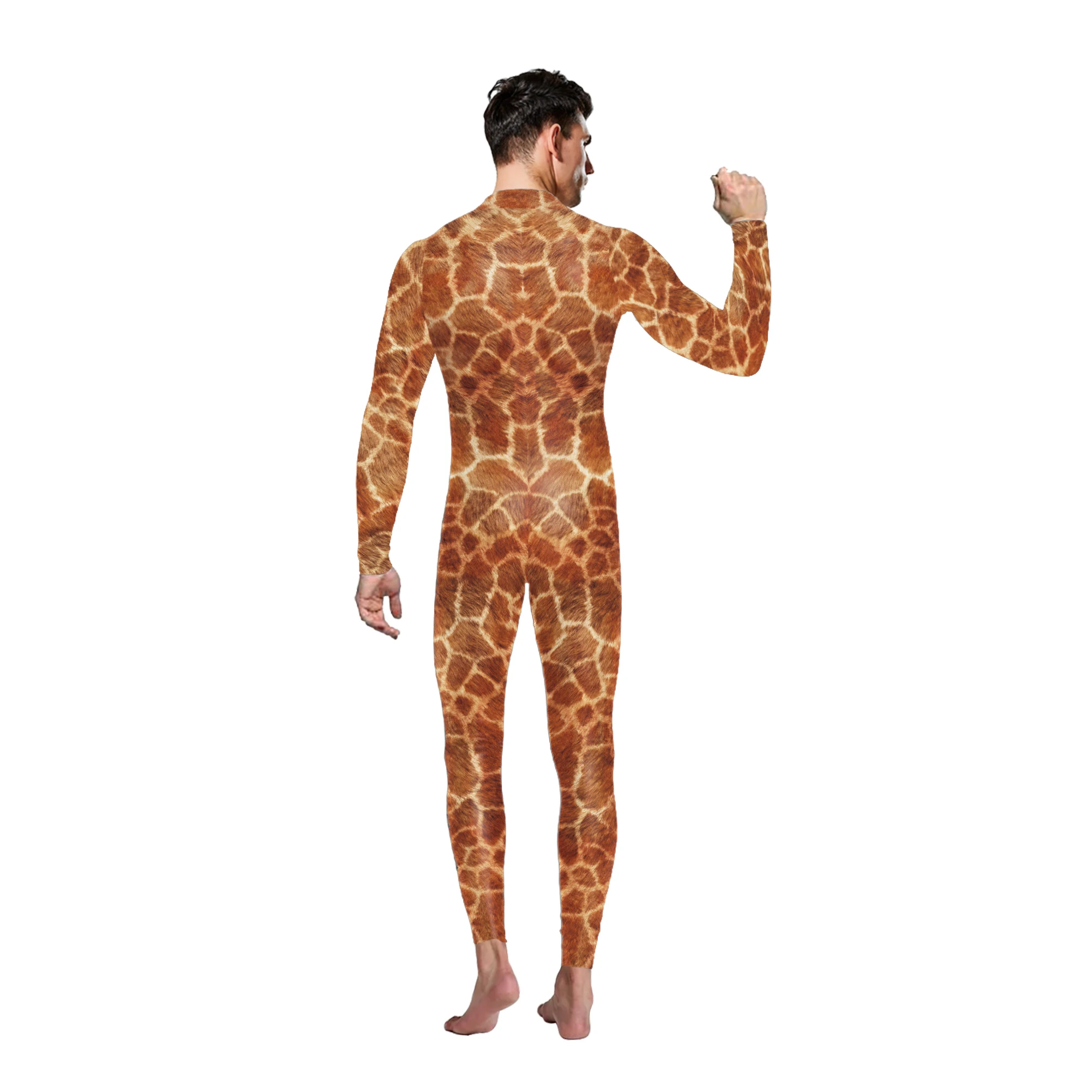 Giraffe Printed Cosplay Bodysuits Elastic Sexy Costume For Women Men Halloween Couples Jumpsuits Exercise Fitness Outfit Unisex