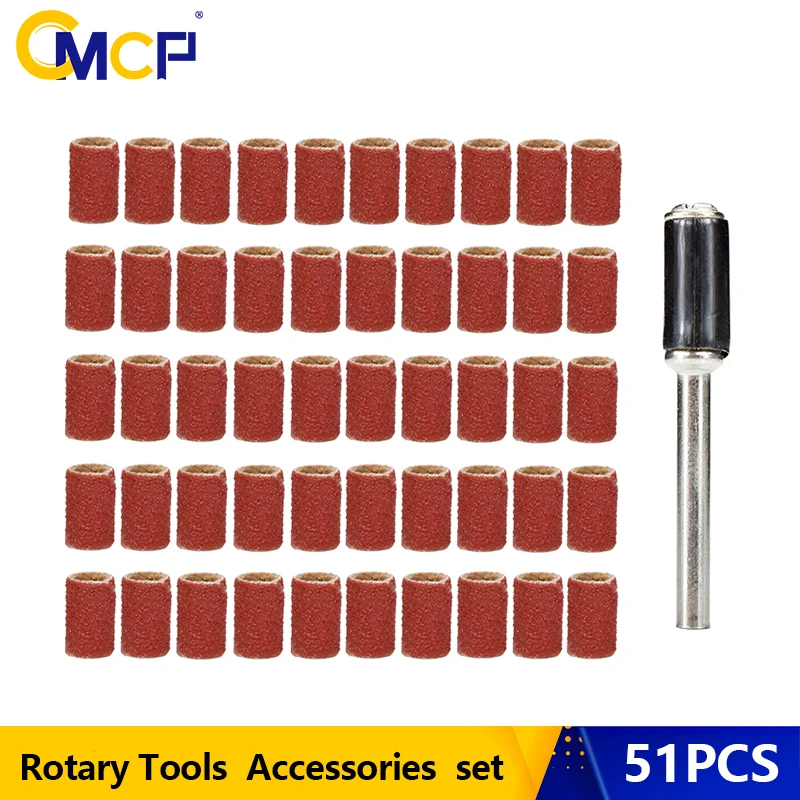 

CMCP 51pcs Sanding Bands Kit Grit 80 Sandpaper with 1/4 Shank Sanding Drum for Dremel Rotary Tool Accesories Wood Metal Polish