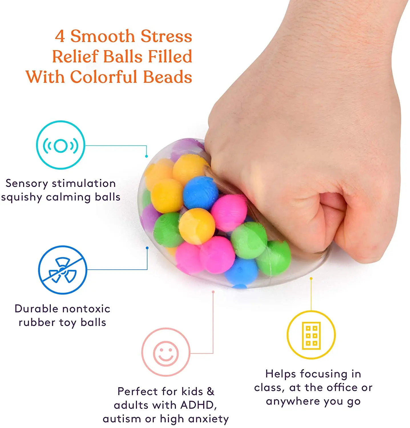 Rainbow Anti-stress Ball Fidget Sensory Toy DNA Colored Beads Autism Mood Squeeze Relief Healthy Vent Toy Kids Christmas Gift