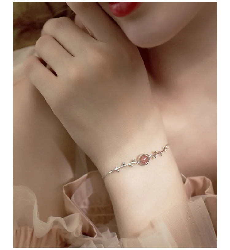 New Fashion Jewelry Beautiful 925 Sterling Silver Strawberry crystal Bracelets Branches Simple Personality Sweet Bracelets