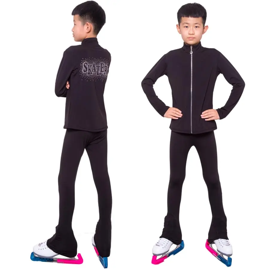 

Figure skating suit men's black velvet breathable sweat absorbing four seasons hot drilling skating training pants suit