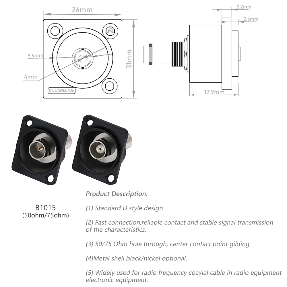 Imagem -06 - Adaptador de Soquete do Chassi 50 Peças Bnc para Bnc Conector Fêmea Bnc Montagem do Painel sem Solda