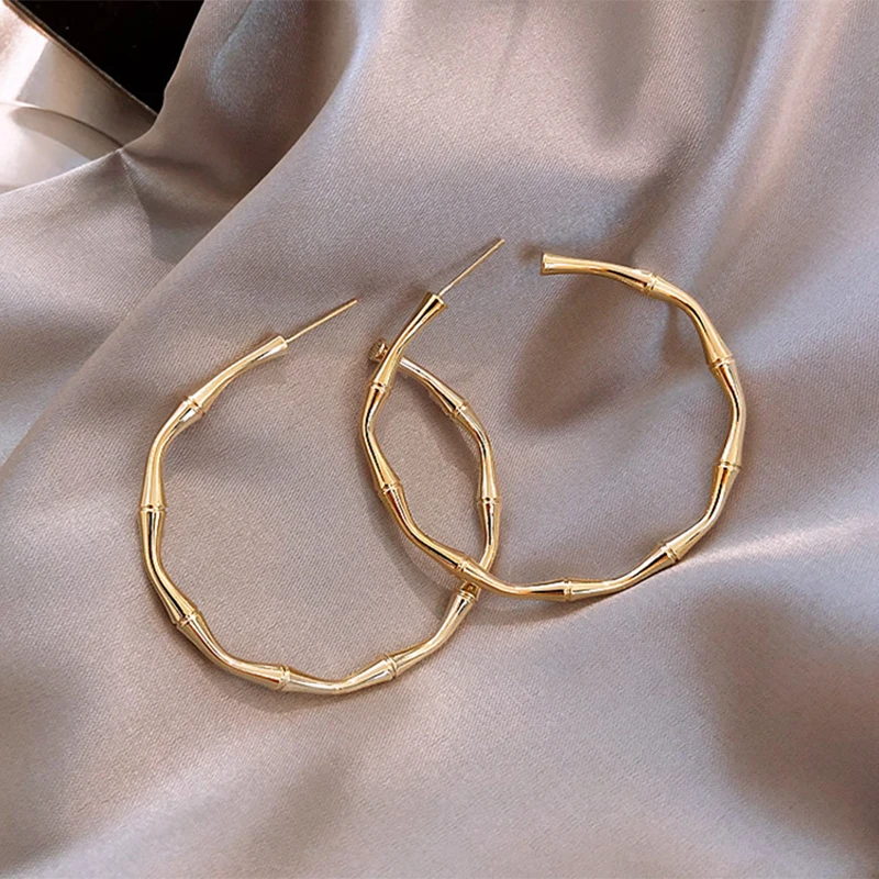 BLIJERY Personality Gold Color Bamboo Shape Hoop Earrings for Women Brincos Fashion Big Round Circle Earrings Boucles d'oreill