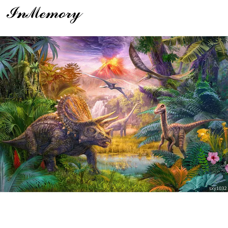 InMemory Dinosaur Backdrops Birthday Party Vinyl Banner Jurassic Park Theme Photo Background Photography Studio Photocall 7x5ft