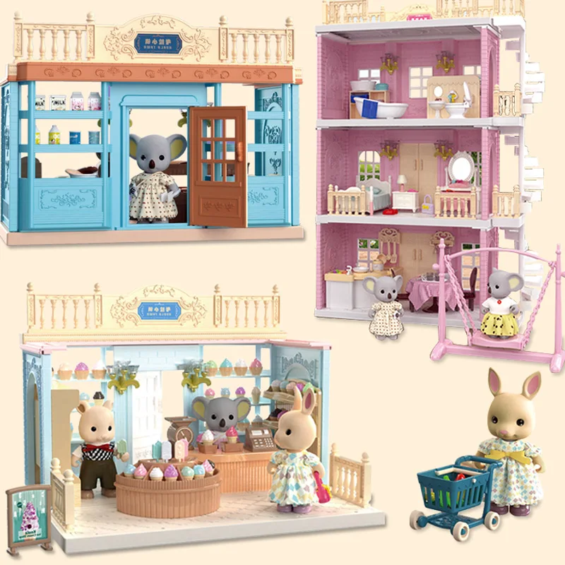 DIY Handmade Dollhouse Miniature Koala Town Doll Villa Bathroom Kitchen Bedroom Toys For Children Educational Toys Girl DIY Toy