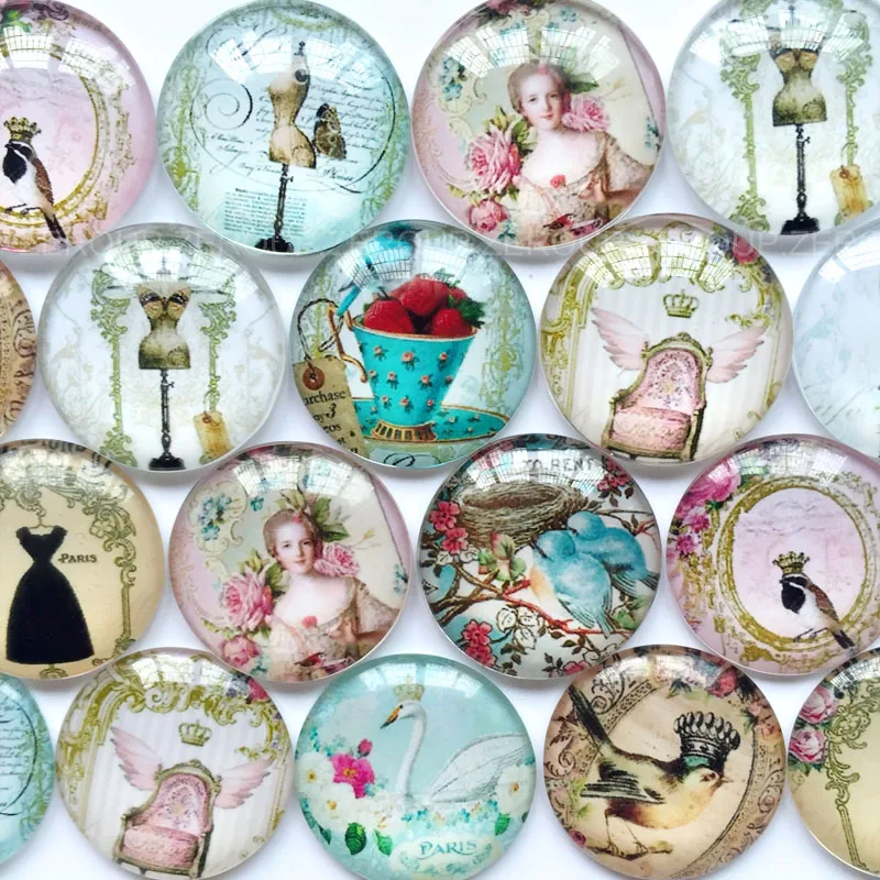 20mm 25mm Round Photos Glass Cabochon Mixed Pattern fit Cameo Base Setting Jewelry Components 10pcs/lot TP-002 image 2