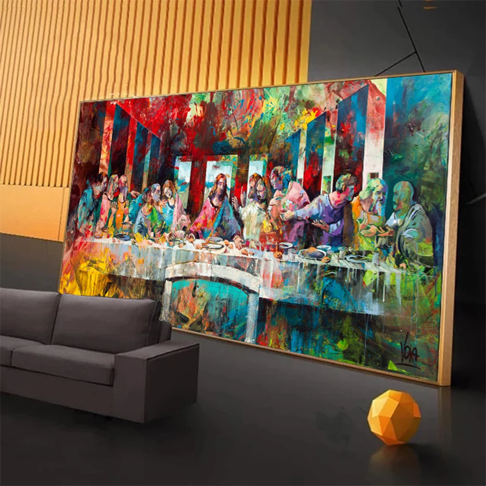 Famous Painter Da Vinci's Last Supper Graffiti Poster Classical Canvas Painting Wall Art Picture for Living Room Home Decoration