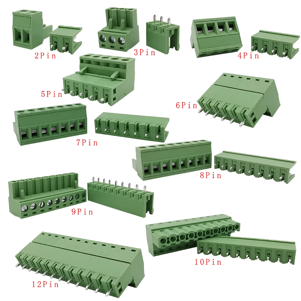 5Pair 2EDG 5.08 PCB terminal Block Connector 5.08mm Socket Plug Screw Terminal Block 2-12Pin 2edg Straight Needle Header Socket