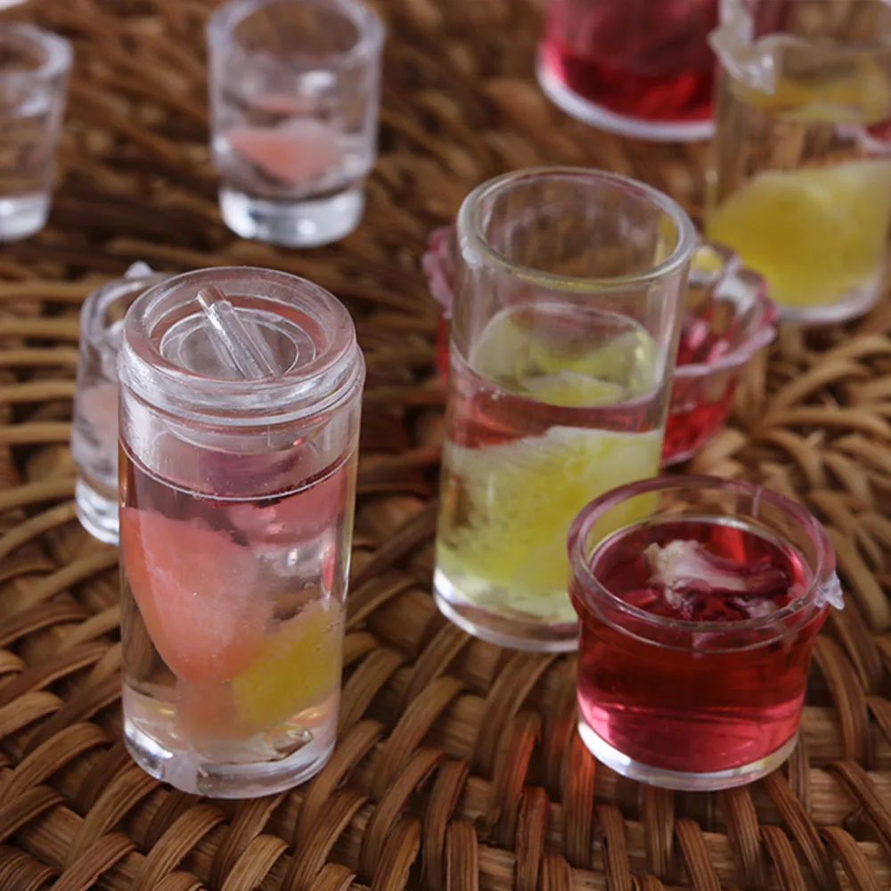 15PCS/Lot Miniature Cup Dish Bowl Simulation Tableware Set Acrylic Transparent Kids Kitchen Toy Dollhouse Decoration Accessories