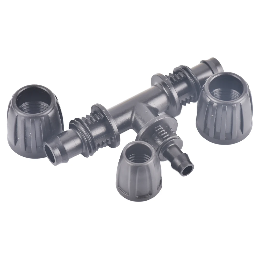 Barbed Tee 1/2 inch to 1/4 inch Irrigation Tube Anti-Drop Premiun Quality Fitting (fits 13mm ID/ 4mm ID), 16mm PE Pipe Lock Fem