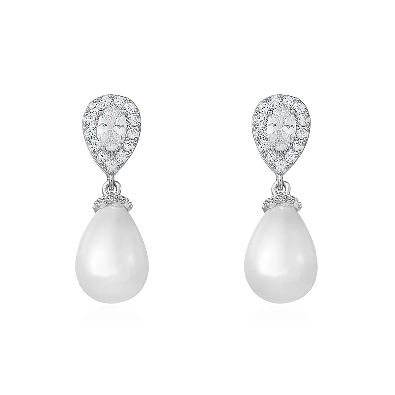 WEIMANJINGDIAN Brand Dainty Cubic Zirconia and Shell Pearl Wedding Drop Earrings for Brides Bridesmaids Mother of the Groom