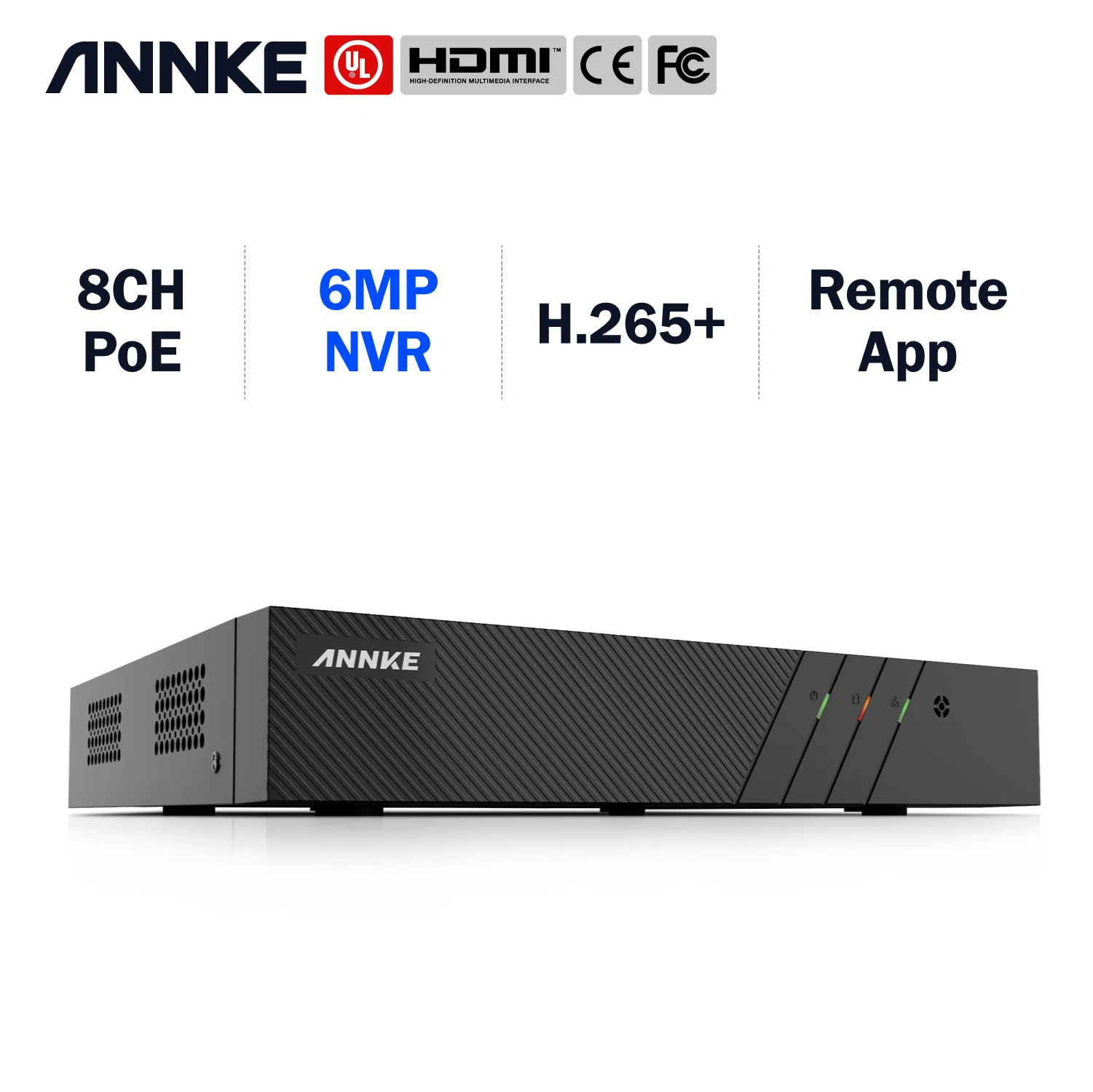 

ANNKE H.265+ 6MP 8CH PoE NVR для системы IP-камер безопасности 24/7 Запись удаленного доступа Plug-and-Play Приложение ANNKE Vision