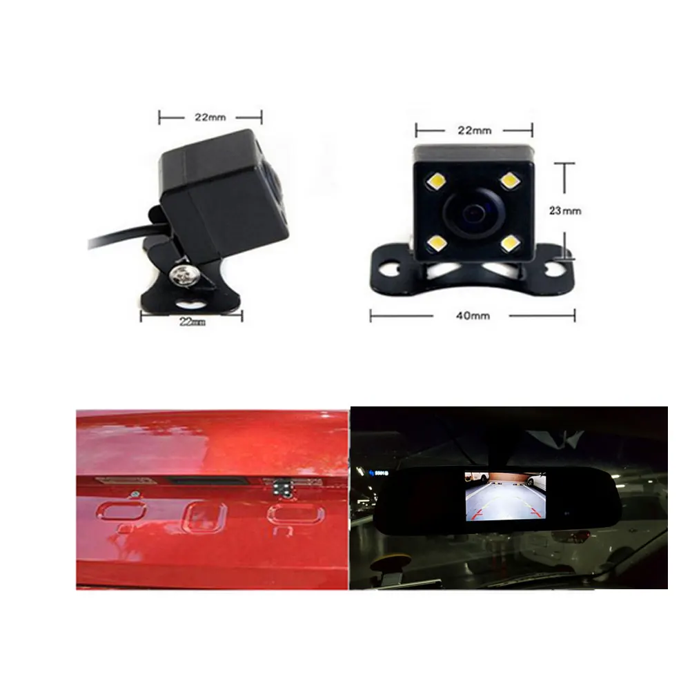 Podofo Car HD Video Auto Parking Monitor 4 LED Night Vision CCD Car Rear View Camera 4.3\