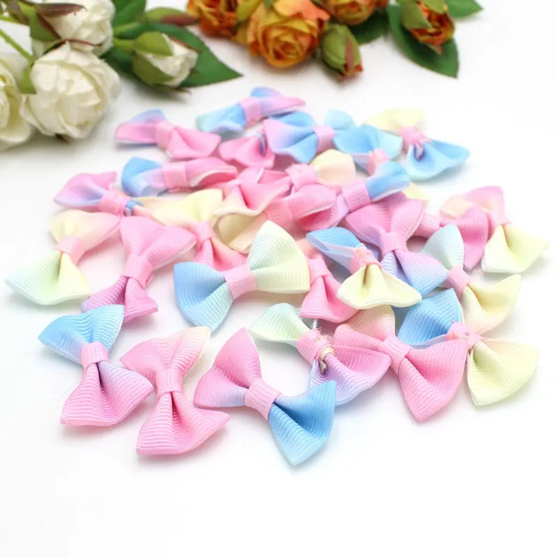 30Pcs/lot multicolor Mini Small Pringting Ribbon Bow Pet Bowknot Craft ONLY BOW NO CLIPS DIY Wedding Decor Accessories