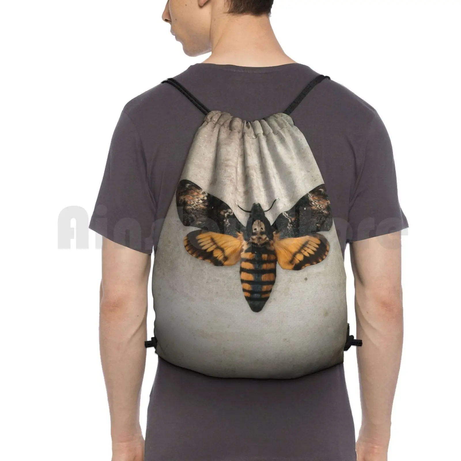 

Death'S-Head Hawkmoth Backpack Drawstring Bags Gym Bag Waterproof Deaths Head Hawkmoth Moth Entomology Nature Death Skull