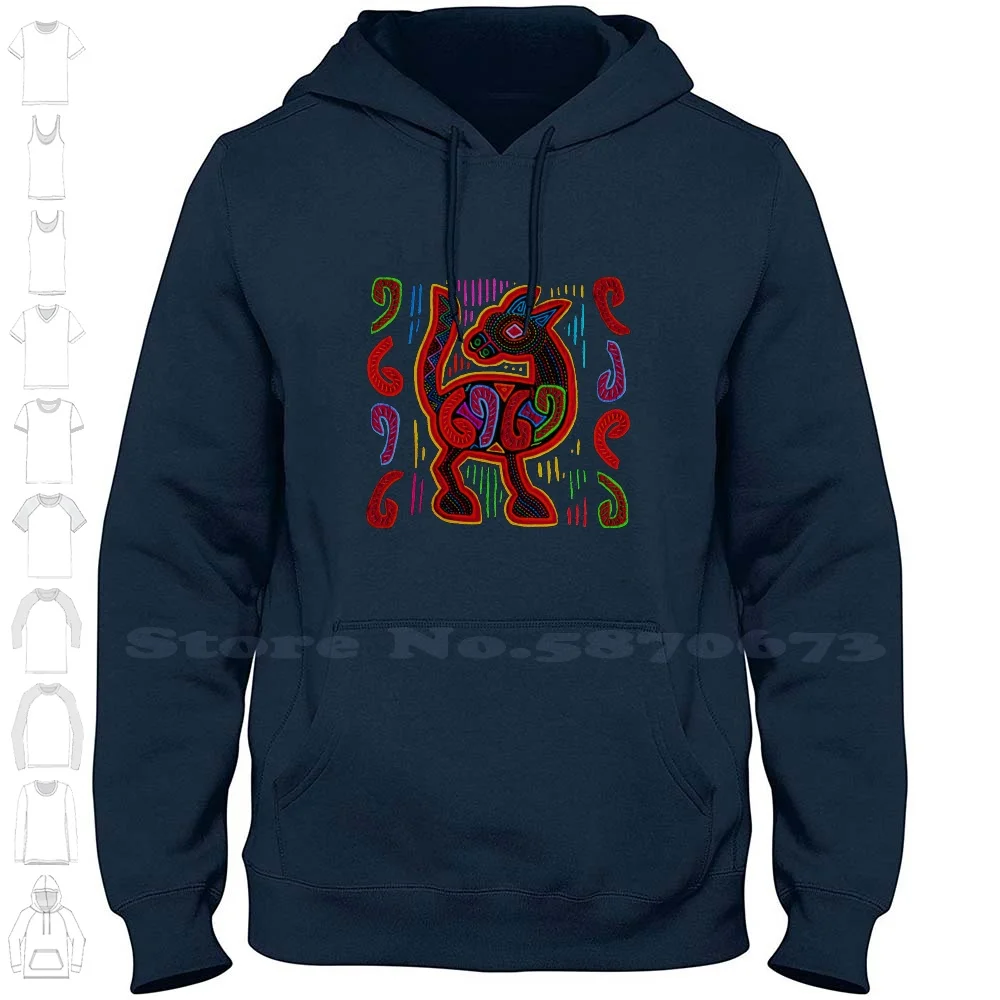 100% Cotton Hoodie T-Shirt Mola Kuna Yala Panama Indian Injun Colorful Textile Art Deer Pattern