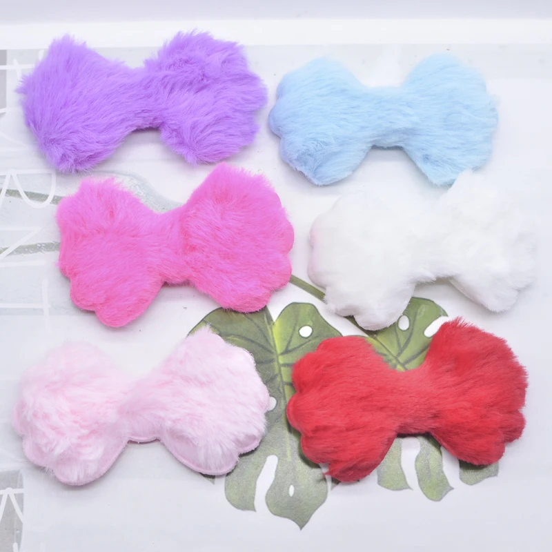 12Pcs 80*45mm Padded Plush Furry Bow Tie Applique for DIY Baby Headwear Hairprin Accessories Clothes Hat Sewing Patches Decor