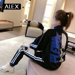 AlexPlein Joggers mujeres sudadera ropa de calle diamantes de imitación estrella calavera cremallera mujer Hiphop 100% algodón pareja ropa deportes nuevo