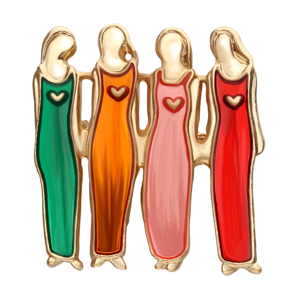 Girlfriends Brooch Pins Cartoon Long Skirt Girl Sister Enamel Exquisite Friendship Jewelry Gift for Bestfriend Lapel Denim Bagde