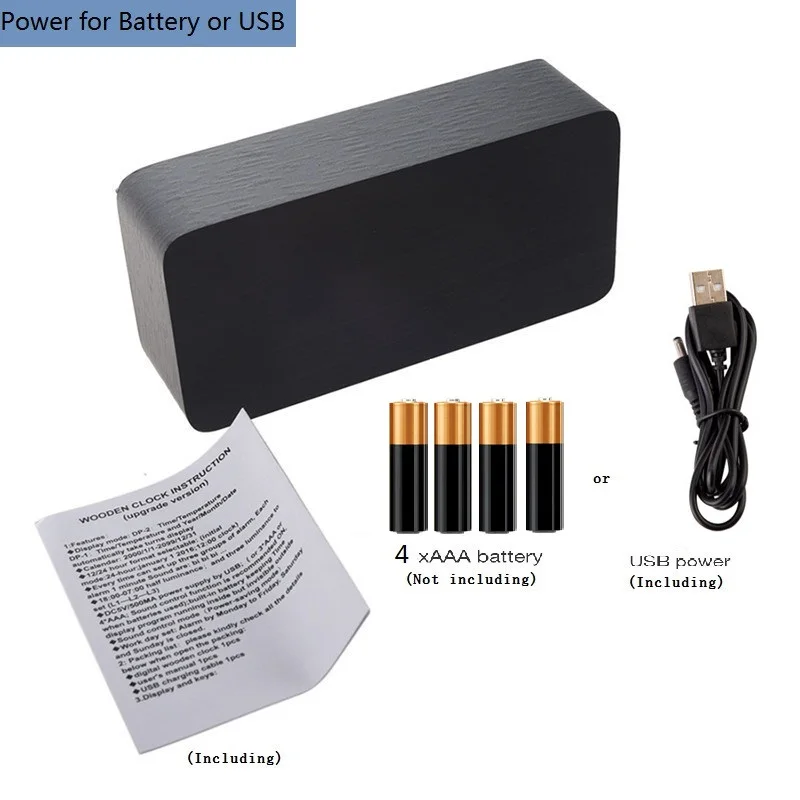 Drewniany kwadratowy zegar alarmowy pulpit cyfrowy LED USB/AAA Power drzemka elektroniczny stół sterowania głosem zegarek zegary biurkowe nocna