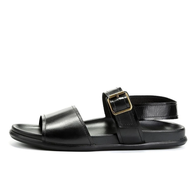 

Men Casual 2023 Summer Flat Sandals Open Toe Breathable Street Fashion Cow Leather Sandals Buckle Strap Outdoor Beach Shoes