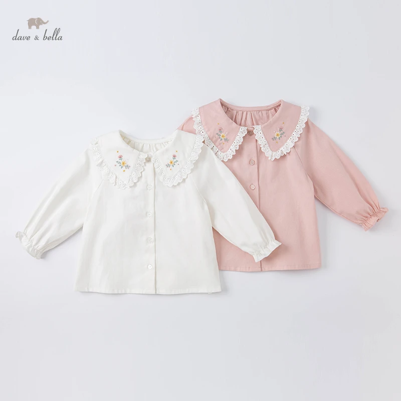 DB1221050 dave bella spring fashion baby girls embroidery shirts infant toddler tops cute children girl high quality clothes