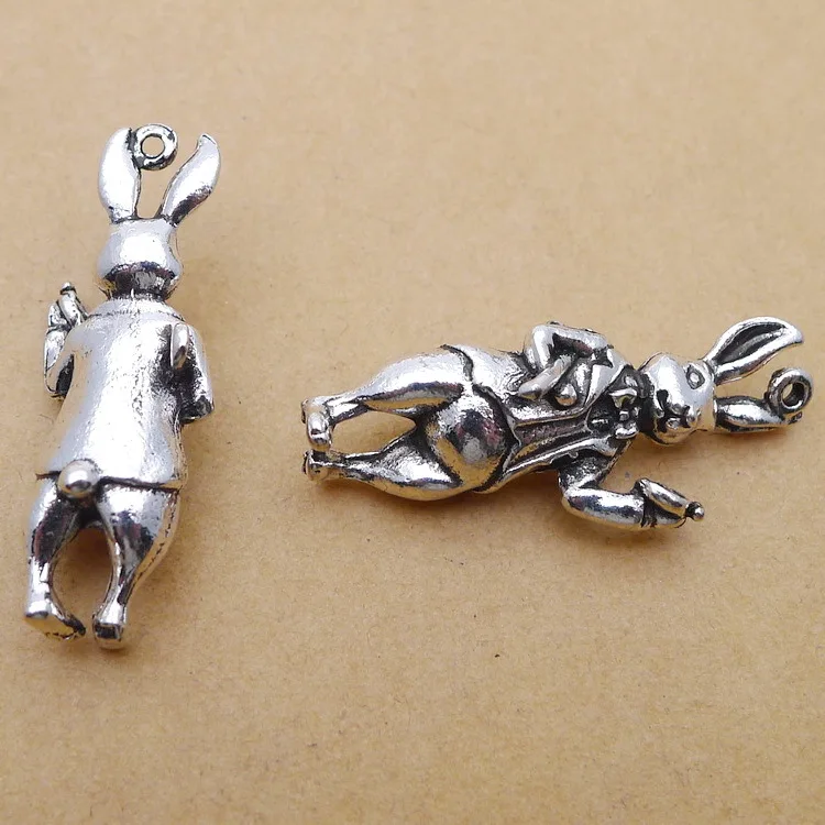 3pcs/Lot 12x37mm 3D Rabbit Charms Antique Silver Color Rabbit Pendants for DIY Jewelry Making Key Chain